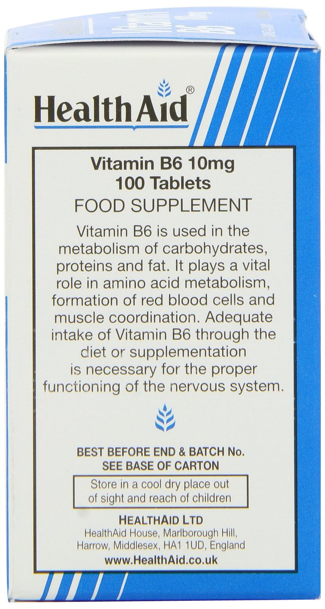 HealthAid Vitamin B6 (Pyridoxin HCl) 10 mg – 100 Tabletten