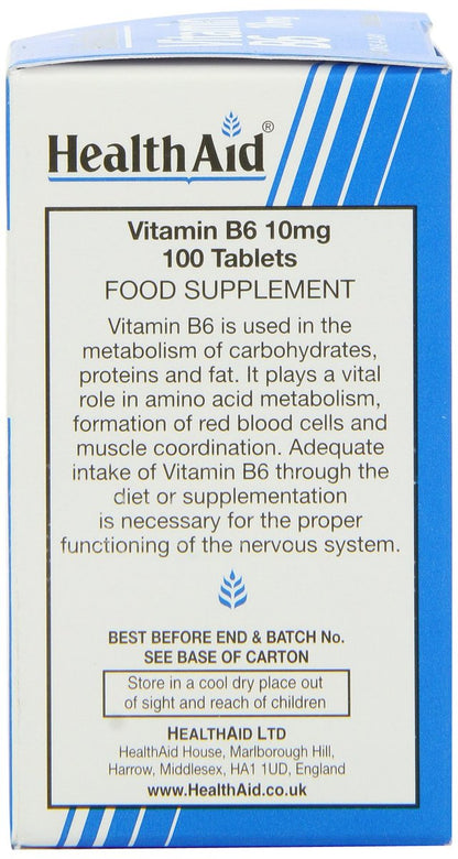 HealthAid Vitamin B6 (Pyridoxin HCl) 10 mg – 100 Tabletten