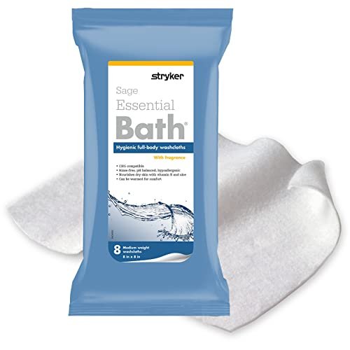 Essential Comfort Badetücher Reinigungstücher – 1 Packung, 8 Tücher – Sanfte, wasserfreie Bade-Wipes, ultraweich und dick, leichter Duft