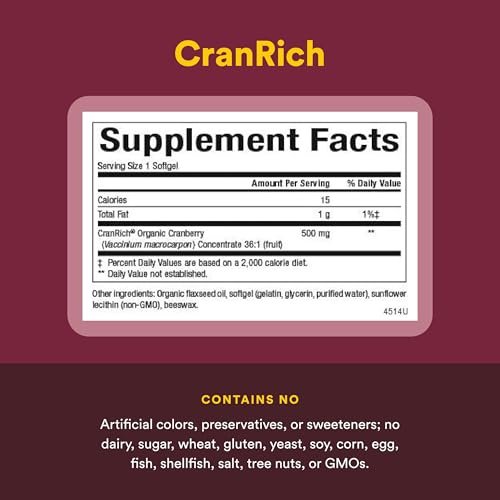 CranRich von Natural Factors – Hochkonzentrierter Cranberry-Extrakt, Antioxidans zur Unterstützung der Harnwege, Non-GMO, 90 Softgels (90 Portionen)