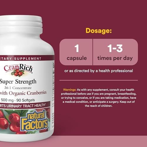 CranRich von Natural Factors – Hochkonzentrierter Cranberry-Extrakt, Antioxidans zur Unterstützung der Harnwege, Non-GMO, 90 Softgels (90 Portionen)
