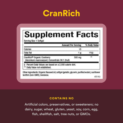 CranRich von Natural Factors – Hochkonzentrierter Cranberry-Extrakt, Antioxidans zur Unterstützung der Harnwege, Non-GMO, 90 Softgels (90 Portionen)
