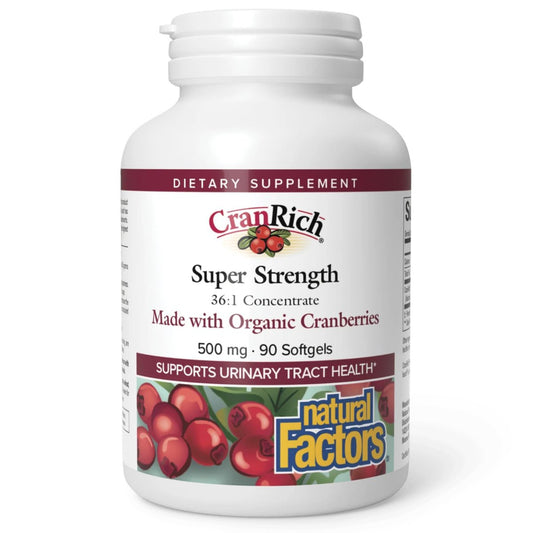 CranRich von Natural Factors – Hochkonzentrierter Cranberry-Extrakt, Antioxidans zur Unterstützung der Harnwege, Non-GMO, 90 Softgels (90 Portionen)