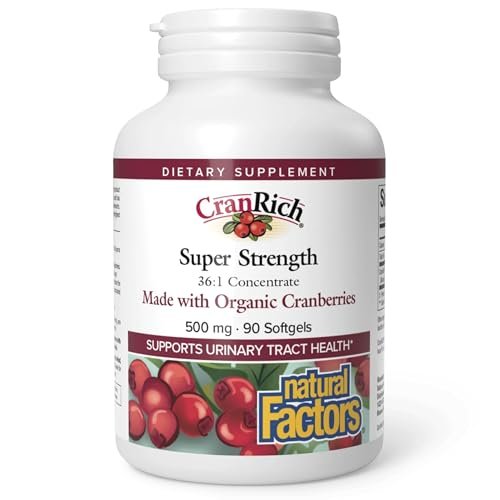 CranRich von Natural Factors – Hochkonzentrierter Cranberry-Extrakt, Antioxidans zur Unterstützung der Harnwege, Non-GMO, 90 Softgels (90 Portionen)