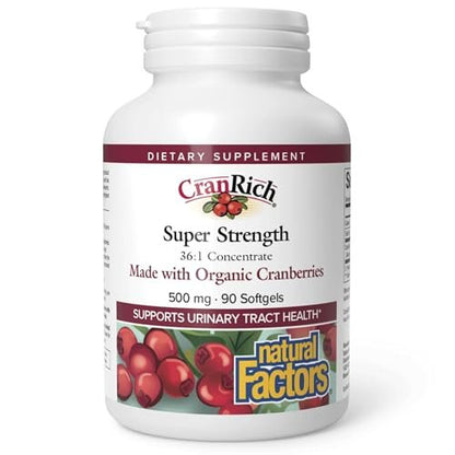 CranRich von Natural Factors – Hochkonzentrierter Cranberry-Extrakt, Antioxidans zur Unterstützung der Harnwege, Non-GMO, 90 Softgels (90 Portionen)
