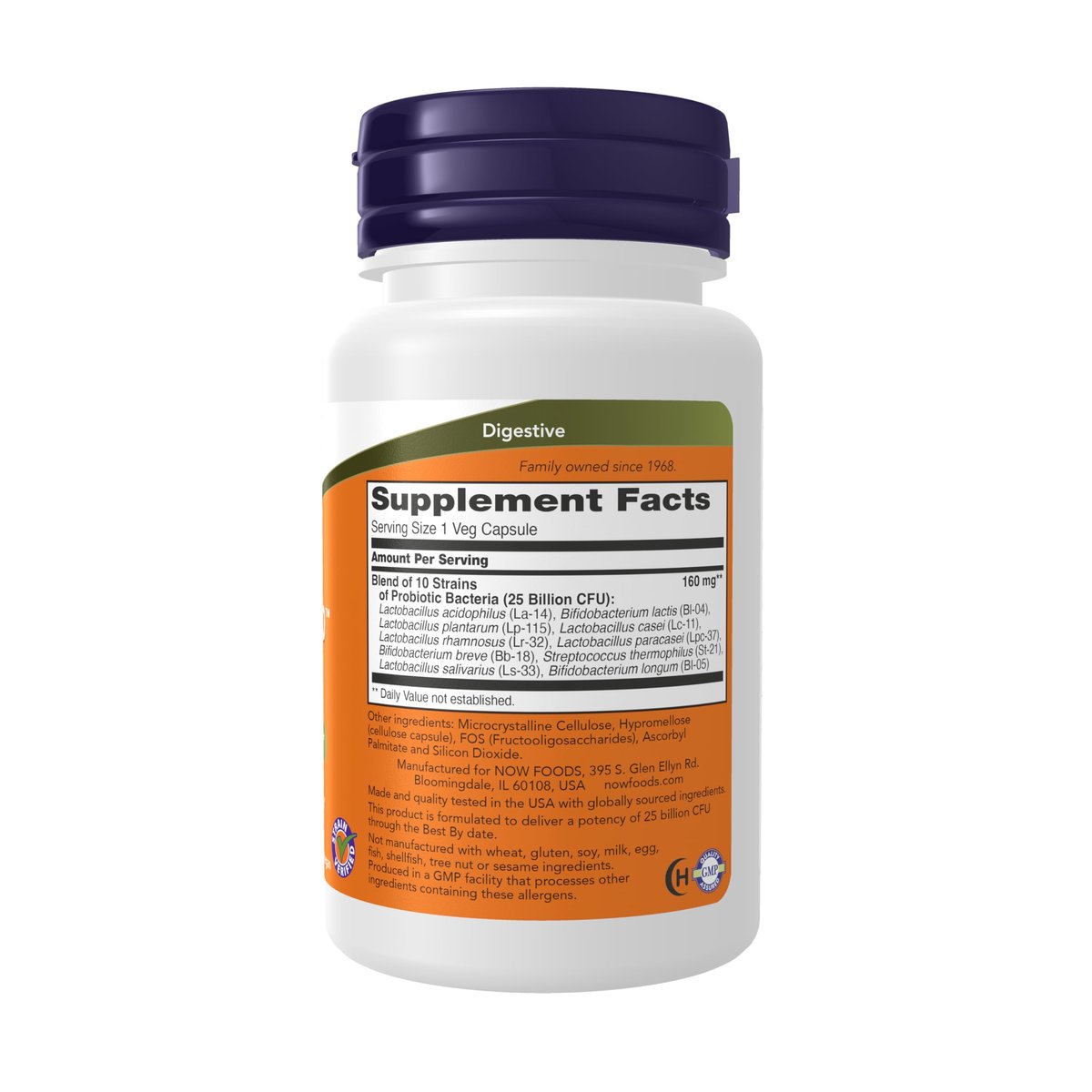 NOW Foods Probiotic-10™ 25 Milliarden, 10 Probiotische Stämme, Milch-, Soja- und Glutenfrei, Stammgeprüft, 50 Veg-Kapseln
