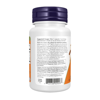 NOW Foods Probiotic-10™ 25 Milliarden, 10 Probiotische Stämme, Milch-, Soja- und Glutenfrei, Stammgeprüft, 50 Veg-Kapseln