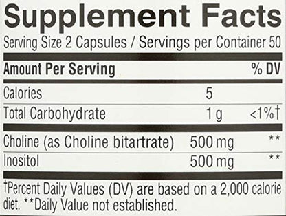 Nature's Way Cholin & Inositol, Gehirngesundheit*, Zelluläre Energie*, 1.000 mg pro Portion, 100 Kapseln