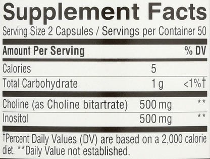 Nature's Way Cholin & Inositol, Gehirngesundheit*, Zelluläre Energie*, 1.000 mg pro Portion, 100 Kapseln