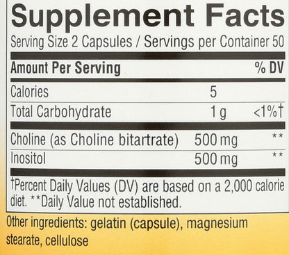 Nature's Way Cholin & Inositol, Gehirngesundheit*, Zelluläre Energie*, 1.000 mg pro Portion, 100 Kapseln