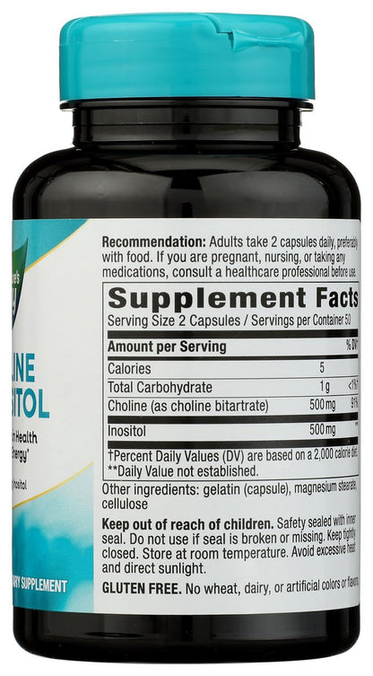 Nature's Way Cholin & Inositol, Gehirngesundheit*, Zelluläre Energie*, 1.000 mg pro Portion, 100 Kapseln