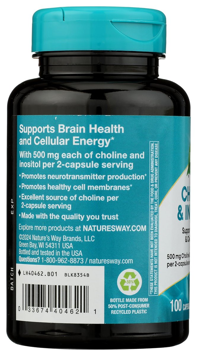 Nature's Way Cholin & Inositol, Gehirngesundheit*, Zelluläre Energie*, 1.000 mg pro Portion, 100 Kapseln