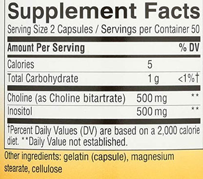 Nature's Way Cholin & Inositol, Gehirngesundheit*, Zelluläre Energie*, 1.000 mg pro Portion, 100 Kapseln