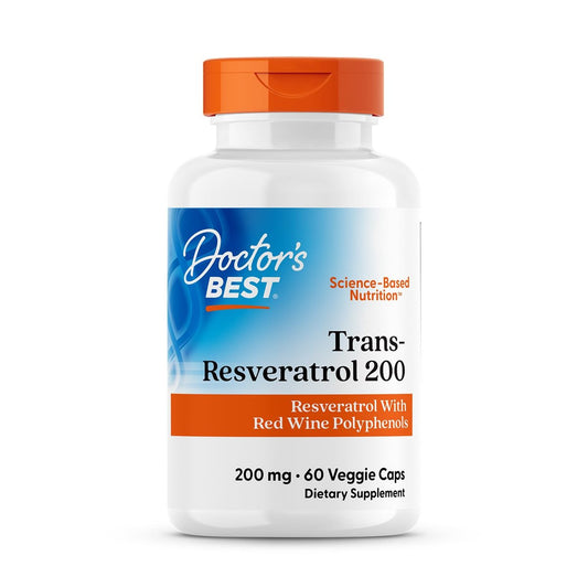Doctor's Best Trans-Resveratrol 200 mg – Vegane Kapseln mit Rotwein-Polyphenolen für Antioxidantien-Unterstützung, 60 Stück