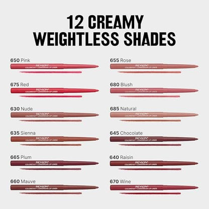 Revlon Colorstay Lipliner mit integriertem Anspitzer – Langanhaltende, satte Farben, sanftes Auftragen, 675 Red, 0,01 oz