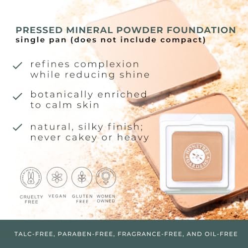 Honeybee Gardens Pressed Mineral Powder Foundation Refill – Malibu Medium Olive, verstellbare Deckkraft, natürlicher Finish, talkumfreies veganes Gesichtspuder mit botanischen Extrakten & Vitamin E, 7,5 g