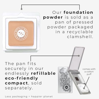 Honeybee Gardens Pressed Mineral Powder Foundation Refill – Malibu Medium Olive, verstellbare Deckkraft, natürlicher Finish, talkumfreies veganes Gesichtspuder mit botanischen Extrakten & Vitamin E, 7,5 g