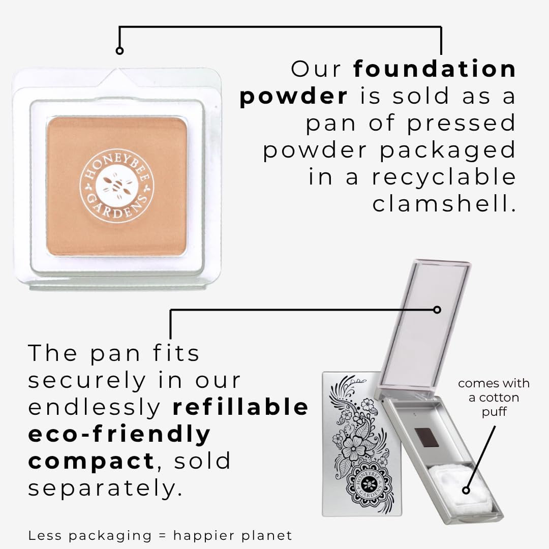 Honeybee Gardens Pressed Mineral Powder Foundation Refill – Malibu Medium Olive, verstellbare Deckkraft, natürlicher Finish, talkumfreies veganes Gesichtspuder mit botanischen Extrakten & Vitamin E, 7,5 g