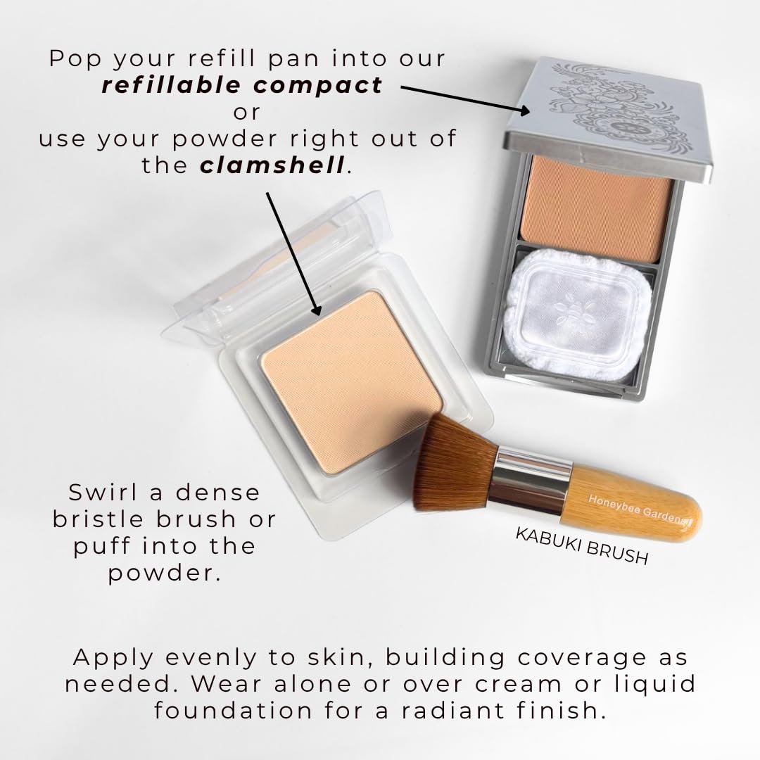 Honeybee Gardens Pressed Mineral Powder Foundation Refill – Malibu Medium Olive, verstellbare Deckkraft, natürlicher Finish, talkumfreies veganes Gesichtspuder mit botanischen Extrakten & Vitamin E, 7,5 g