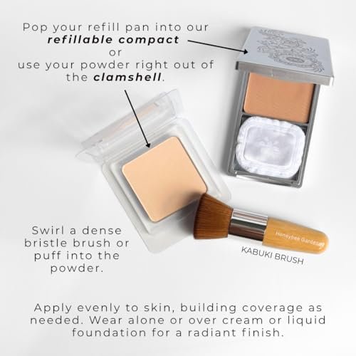 Honeybee Gardens Pressed Mineral Powder Foundation Refill – Malibu Medium Olive, verstellbare Deckkraft, natürlicher Finish, talkumfreies veganes Gesichtspuder mit botanischen Extrakten & Vitamin E, 7,5 g