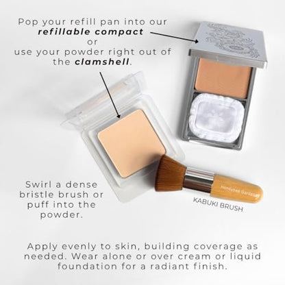 Honeybee Gardens Pressed Mineral Powder Foundation Refill – Malibu Medium Olive, verstellbare Deckkraft, natürlicher Finish, talkumfreies veganes Gesichtspuder mit botanischen Extrakten & Vitamin E, 7,5 g