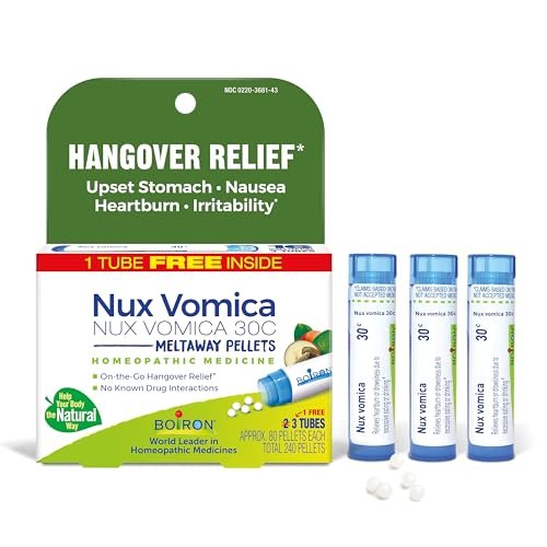 Boiron Nux Vomica 30C – Homöopathisches Mittel gegen Kater, Übelkeit und Magenverstimmung – 3 Packungen mit je 80 Kügelchen
