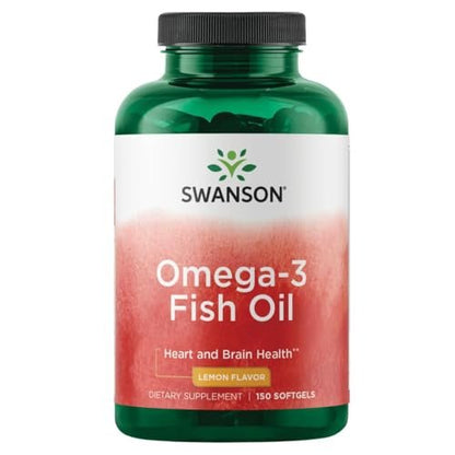 Swanson Omega-3 Fischöl für Herz, Gehirn und Gelenke – Zitronengeschmack – 180 mg EPA + 120 mg DHA (150 Weichkapseln)