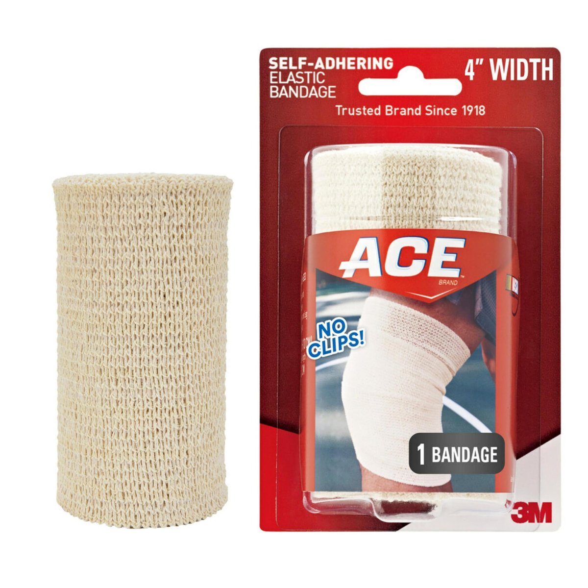 ACE 4 Zoll Selbstklebende Elastische Bandage, Keine Clips, Beige, Ideal für Bein, Schulter und mehr, 1 Stück