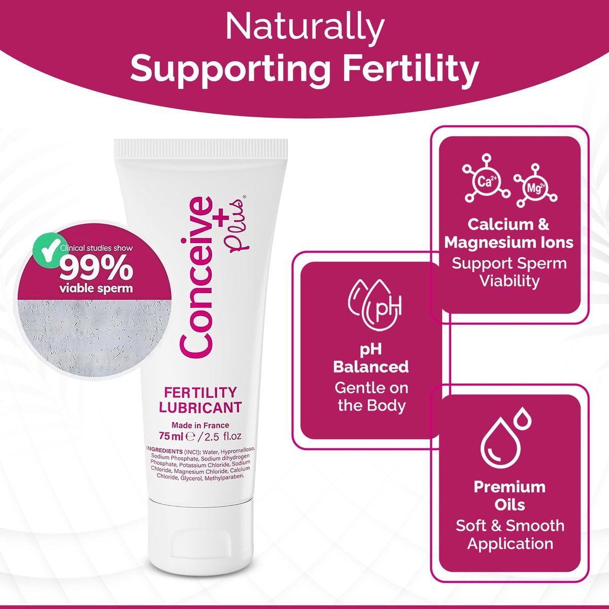 Conceive Plus Fruchtbarkeitsgleitmittel für Paare mit Kinderwunsch – pH-ausgeglichenes, spermienfreundliches Gel mit Magnesium und Calcium – wasserbasiertes Fruchtbarkeitslubrikant – 2,5 oz Tube