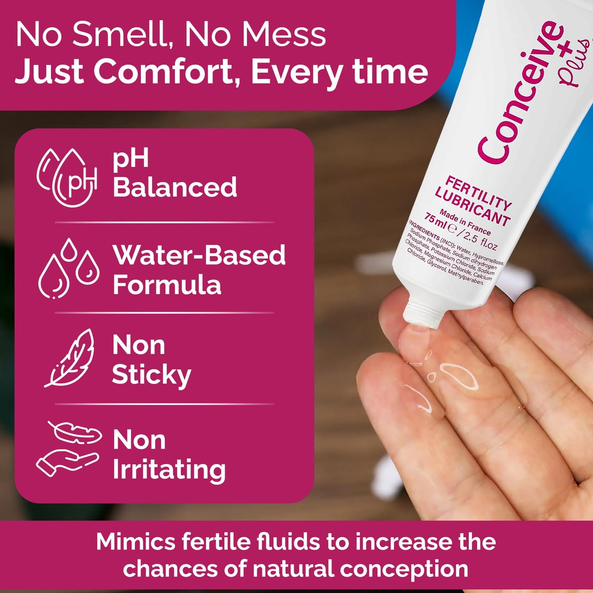 Conceive Plus Fruchtbarkeitsgleitmittel für Paare mit Kinderwunsch – pH-ausgeglichenes, spermienfreundliches Gel mit Magnesium und Calcium – wasserbasiertes Fruchtbarkeitslubrikant – 2,5 oz Tube