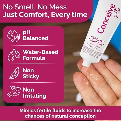 Conceive Plus Fruchtbarkeitsgleitmittel für Paare mit Kinderwunsch – pH-ausgeglichenes, spermienfreundliches Gel mit Magnesium und Calcium – wasserbasiertes Fruchtbarkeitslubrikant – 2,5 oz Tube