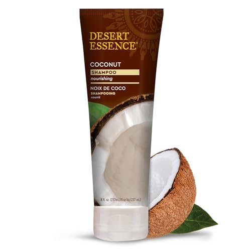 Desert Essence Kokosnuss Shampoo, 237 ml – Glutenfrei, Vegan, Parabenfrei – Pflegendes Shampoo für trockenes Haar mit Kokosöl, Sheabutter & Hanföl – Feuchtigkeitsspendend & Frizz reduzierend