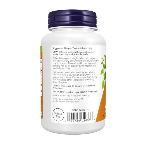 NOW Foods Bio Chlorella 500 mg – 200 Tabletten mit Chlorophyll, Beta-Carotin, Vitamin C, Eisen und Protein