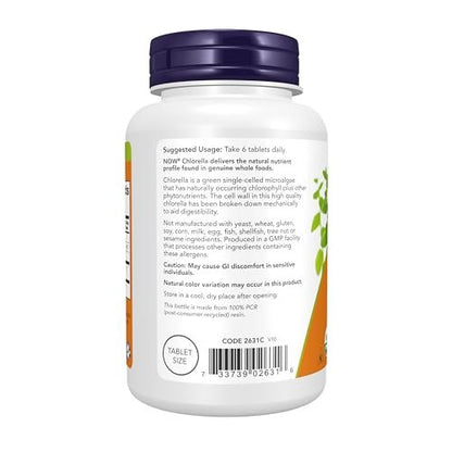 NOW Foods Bio Chlorella 500 mg – 200 Tabletten mit Chlorophyll, Beta-Carotin, Vitamin C, Eisen und Protein