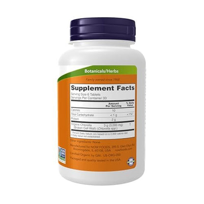 NOW Foods Bio Chlorella 500 mg – 200 Tabletten mit Chlorophyll, Beta-Carotin, Vitamin C, Eisen und Protein