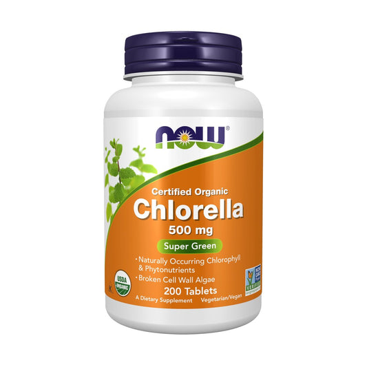 NOW Foods Bio Chlorella 500 mg – 200 Tabletten mit Chlorophyll, Beta-Carotin, Vitamin C, Eisen und Protein