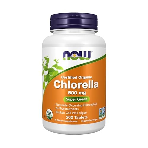 NOW Foods Bio Chlorella 500 mg – 200 Tabletten mit Chlorophyll, Beta-Carotin, Vitamin C, Eisen und Protein