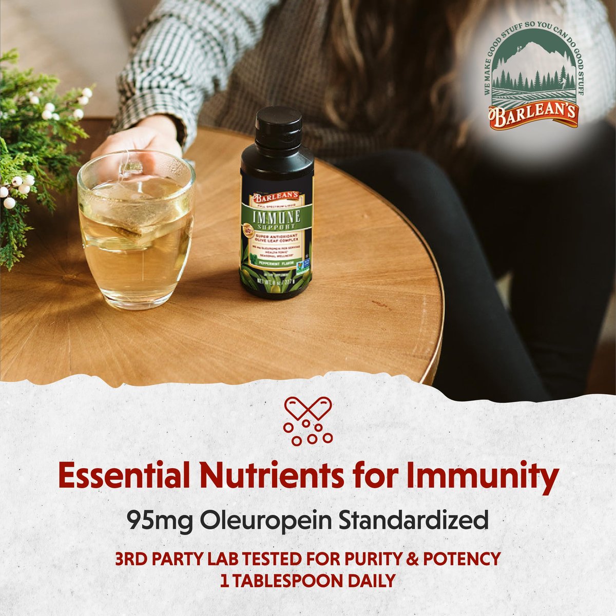 Barlean's Pfefferminz-Olivenblatt-Komplex – Flüssiges Immunsystem-Supplement mit 95 mg Oleuropein-Antioxidantien, 240 ml
