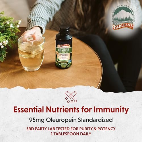 Barlean's Pfefferminz-Olivenblatt-Komplex – Flüssiges Immunsystem-Supplement mit 95 mg Oleuropein-Antioxidantien, 240 ml
