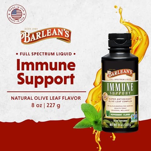 Barlean's Pfefferminz-Olivenblatt-Komplex – Flüssiges Immunsystem-Supplement mit 95 mg Oleuropein-Antioxidantien, 240 ml