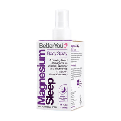BetterYou Magnesium Muscle Body Spray – Entspannendes Topisches Magnesium & Ätherische Öle Spray – Lavendel & Kamille – Fördert Besseren Schlaf – 100 ml