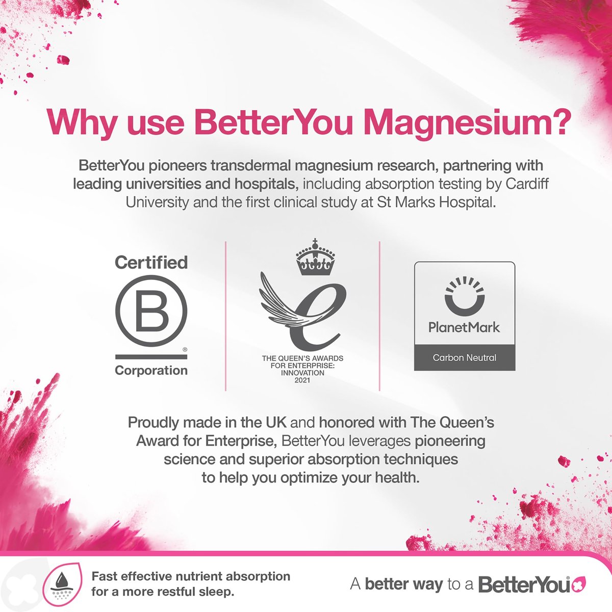 BetterYou Magnesium Muscle Body Spray – Entspannendes Topisches Magnesium & Ätherische Öle Spray – Lavendel & Kamille – Fördert Besseren Schlaf – 100 ml