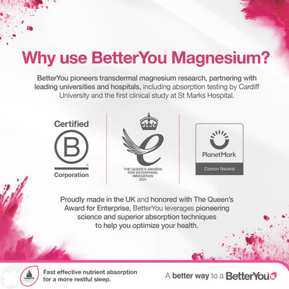BetterYou Magnesium Muscle Body Spray – Entspannendes Topisches Magnesium & Ätherische Öle Spray – Lavendel & Kamille – Fördert Besseren Schlaf – 100 ml