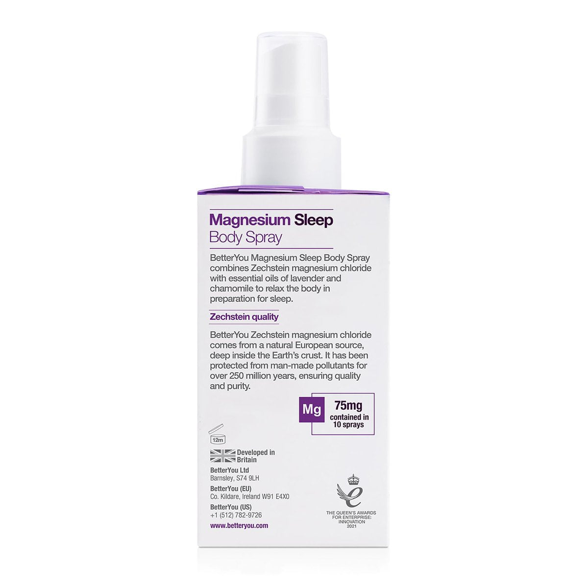 BetterYou Magnesium Muscle Body Spray – Entspannendes Topisches Magnesium & Ätherische Öle Spray – Lavendel & Kamille – Fördert Besseren Schlaf – 100 ml