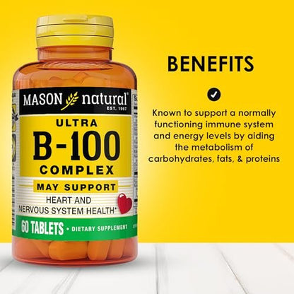 MASON NATURAL Ultra B-100 Komplex – 100 Kapseln, Tagesvorrat für normale Immununterstützung und Energiestoffwechsel