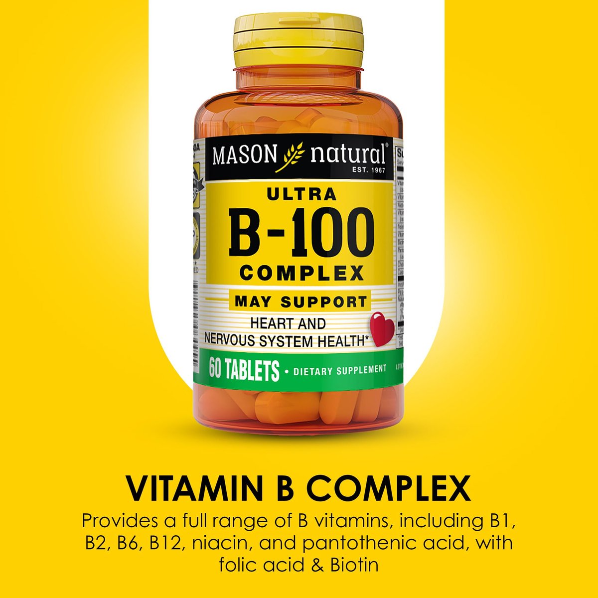 MASON NATURAL Ultra B-100 Komplex – 100 Kapseln, Tagesvorrat für normale Immununterstützung und Energiestoffwechsel