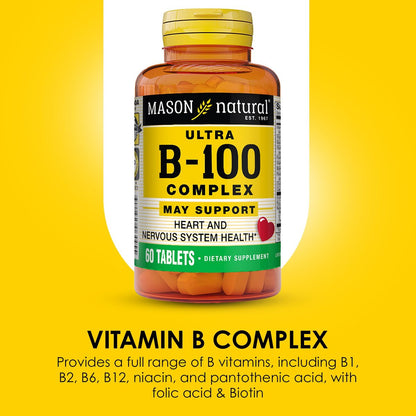 MASON NATURAL Ultra B-100 Komplex – 100 Kapseln, Tagesvorrat für normale Immununterstützung und Energiestoffwechsel