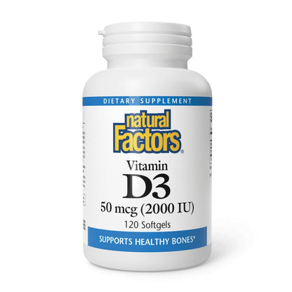 Natural Factors Vitamin D3 2000 IE (50 µg) – 120 Softgels für starke Knochen, Muskeln und Immunsystem