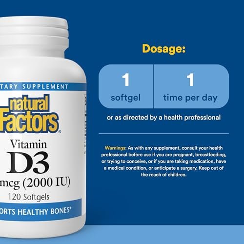 Natural Factors Vitamin D3 2000 IE (50 µg) – 120 Softgels für starke Knochen, Muskeln und Immunsystem