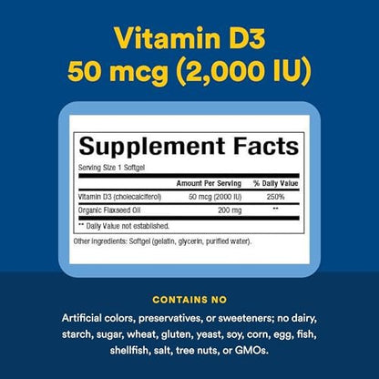 Natural Factors Vitamin D3 2000 IE (50 µg) – 120 Softgels für starke Knochen, Muskeln und Immunsystem